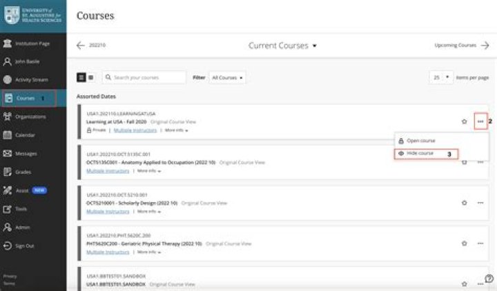 How do I hide courses on Blackboard app?