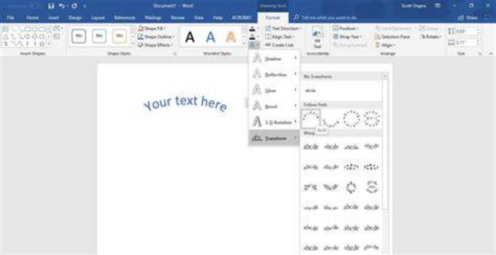 How do I make WordArt curve in Word 2013?