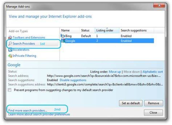 How do I remove a search provider from Internet Explorer?