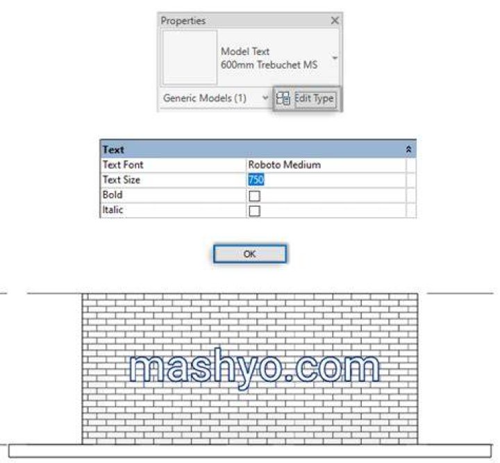 How do you change the model text in Revit?
