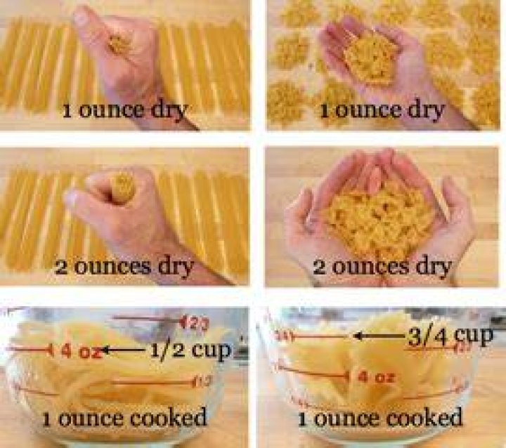 How many cups is 2 oz of dry spaghetti?