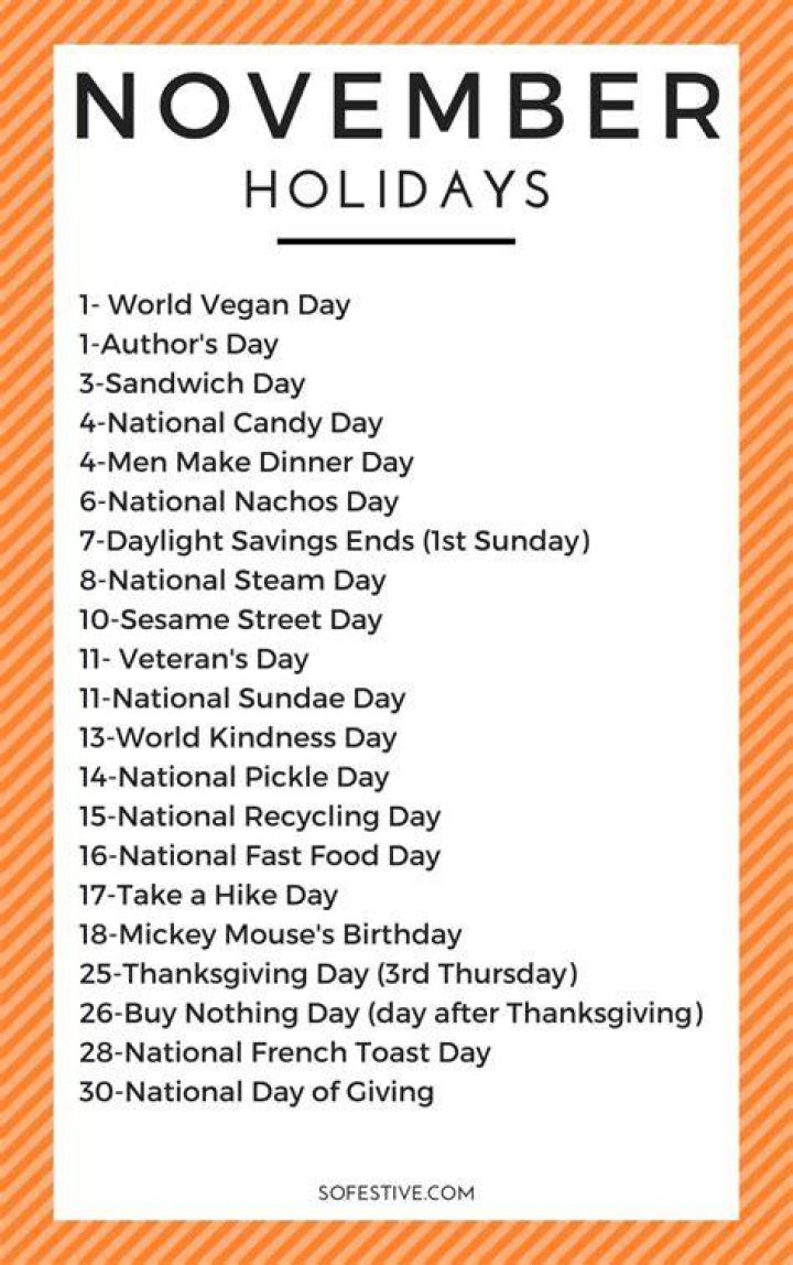 What holidays are in the month of November?