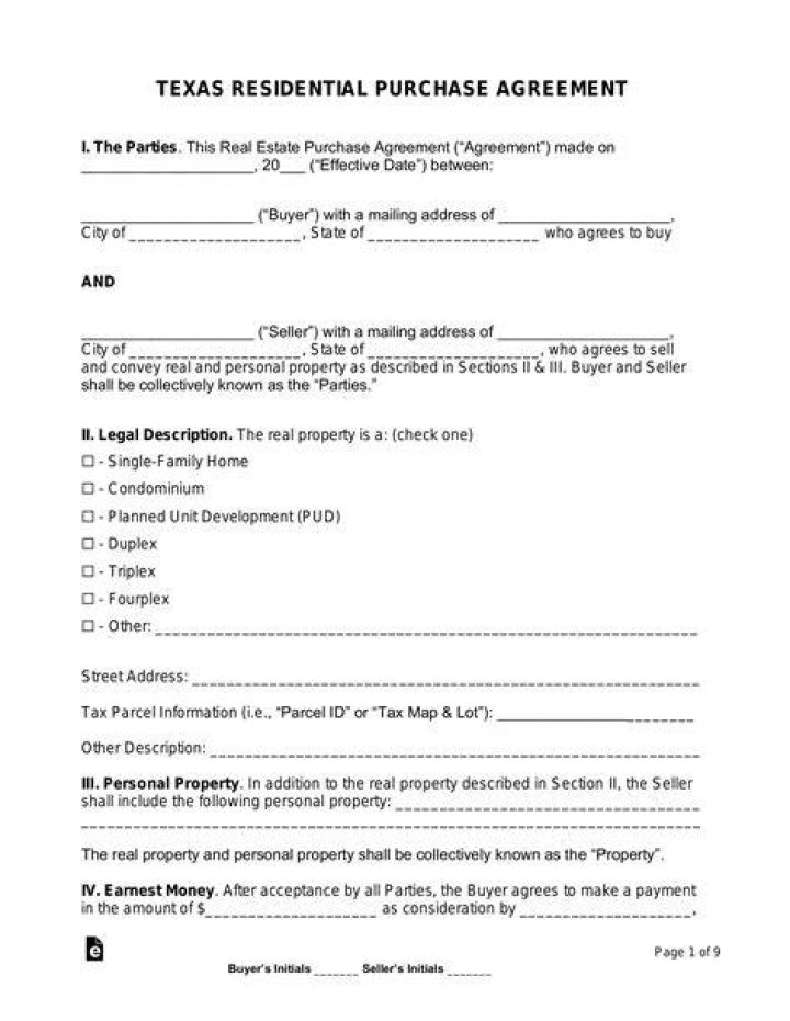 What is a purchase and sale agreement in Texas?