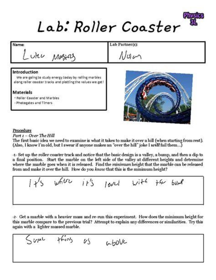 What is the purpose of the roller coaster lab?