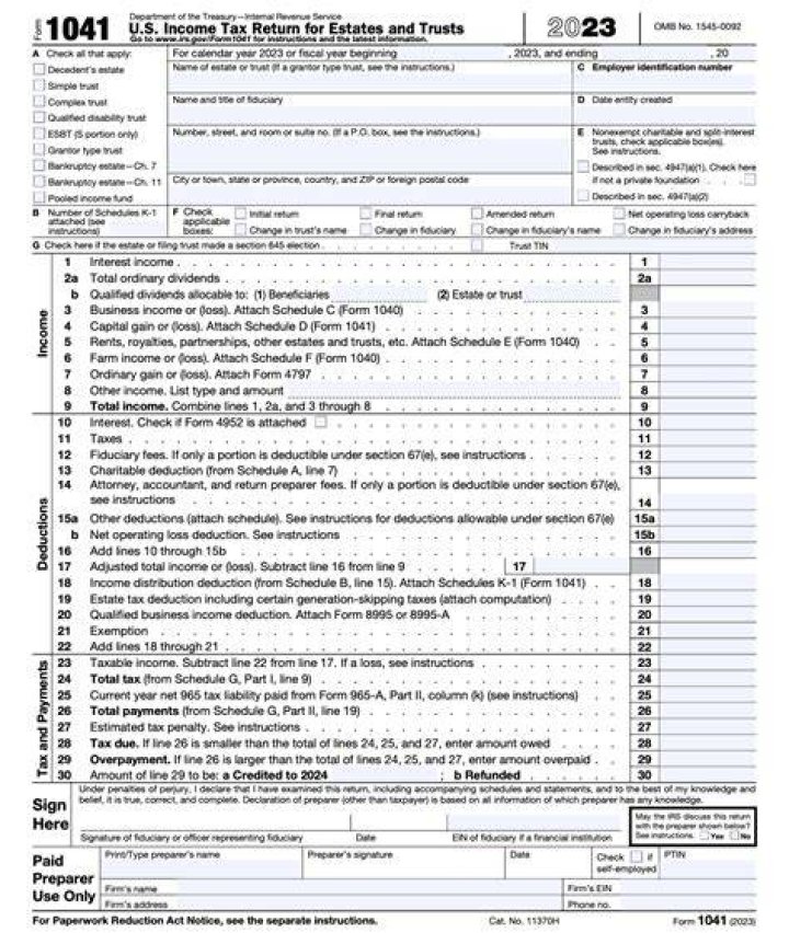 What is the tax rate for Form 1041?