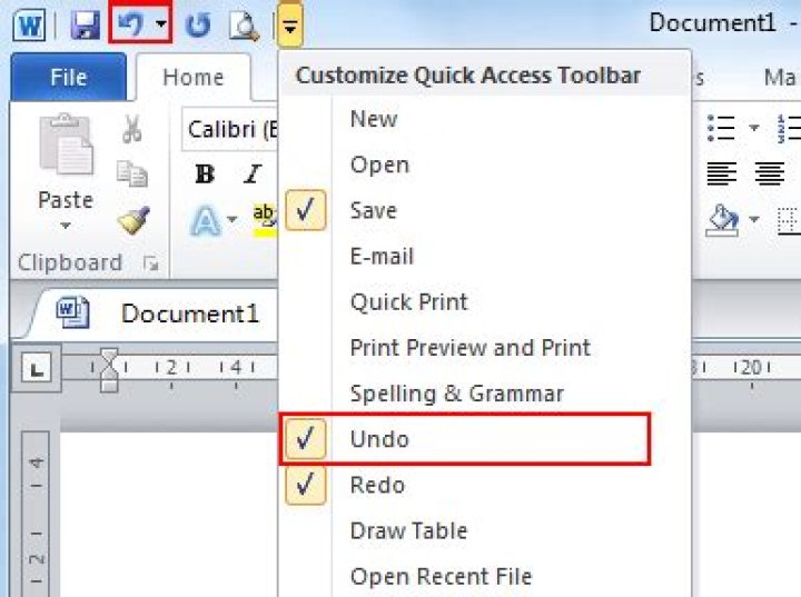 Where is the Undo button on Word 2010?